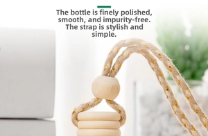 Close-up of wooden cap and woven lanyard with gold silk for 6ml car perfume bottle