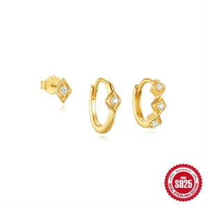 S925 sterling silver gold plated geometric diamond earring set with marquise zircons