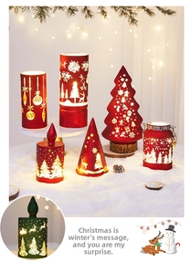Detail of Christmas LED lanterns featuring laser-cut metal snowflakes and reindeer motifs