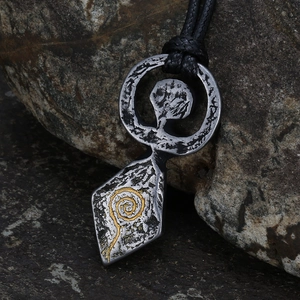 Vintage Nordic Totem Spiral Stainless Steel Pendant Necklace With Black Rope Cord Unisex Ethnic Abstract Goddess Design