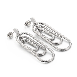 Fashion silver stainless steel earrings with layered oval spiral wire cable design