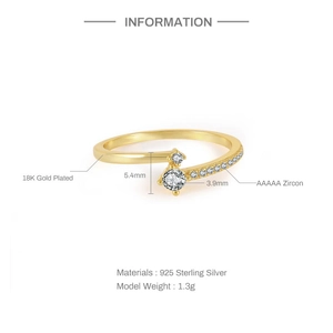 Macro detail of S925 sterling silver ring with 18K gold plating and 3.9mm AAA zircon stone