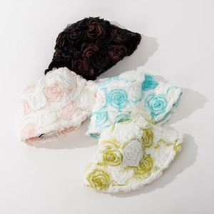 Floral plush bucket hats set with 3D rose patterns in four different stylish colors