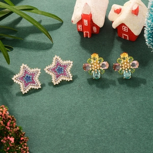 Colorful Star Flower Stud Earrings With 925 Sterling Silver Earring Post Cubic Zirconia Alloy Christmas Sweet Jewelry For Women