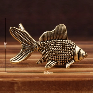Copper goldfish figurine for desk decor, vintage metal miniature fish 3.9cm length