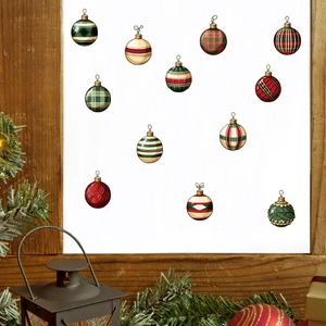 Festive Christmas ball ornaments wall sticker poster in a wood frame with holiday decor