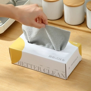 Absorbent microfiber cleaning cloths in a 20-sheet pull-out dispenser box for kitchen use