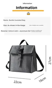 Detailed size chart of the insulated lunch bag with oxford cloth and aluminum foil lining