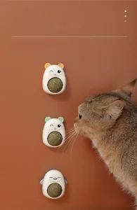 Wall-mounted rotating catnip balls in cute animal shapes for cat dental care and play