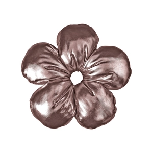 Detailed view of a rose gold five-petal flower hair tie with polished metallic luster