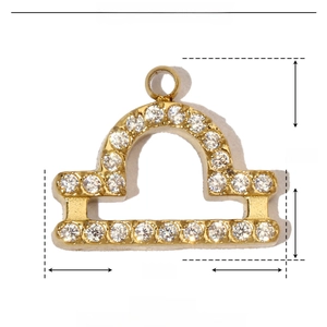 Detailed dimensions of gold Libra zodiac pendant with white zircons and stainless steel