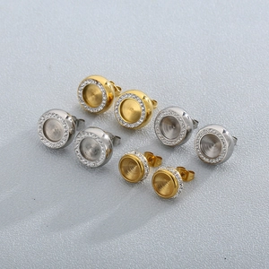 Minimalist round cubic zirconia stud earrings base with sparkling pavé crystal accents