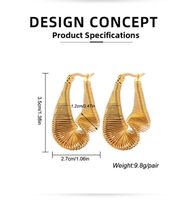 Detailed dimensions of gold-plated stainless steel coiled hoop earrings showing size