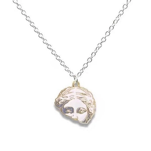 Titanium steel Venus pendant necklace with white enamel details and golden metal edge