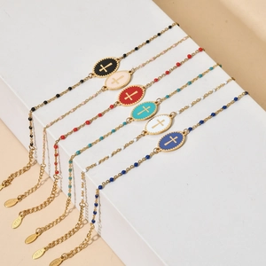 Colorful enamel cross bead bracelets made of durable stainless steel in six distinct colors