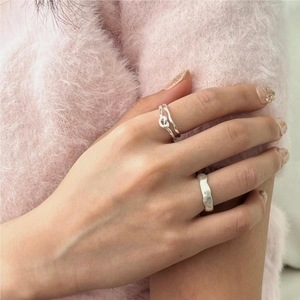 S925 sterling silver twisted knot ring and irregular hammered band set for women