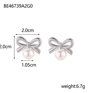 Guide des tailles des boucles d'oreilles nœud et perle argentée de 2,0 cm de largeur