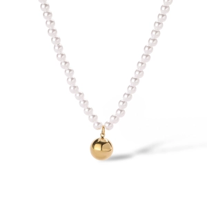 18K gold plated ball pendant pearl necklace for women made of durable stainless steel
