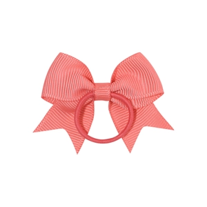 Solid coral pink grosgrain ribbon dovetail bow hair tie with elastic band for girls