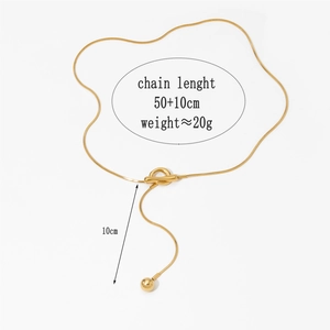 Gold Y-shaped geometric stainless steel snake chain necklace with T-bar and ball pendant