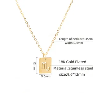 Zodiac Pendant Necklace Stainless Steel 18K Gold Plated Twelve Constellation Horoscope Jewelry For Women Simple Elegant