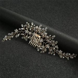 Exquisite bridal hair comb with gold wire, sparkling crystals and rhinestones for weddings