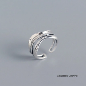 Adjustable S925 sterling silver double layer wavy ring with a minimalist irregular texture