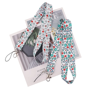 White polyester lanyard with cartoon doctor medical prints and durable metal hook