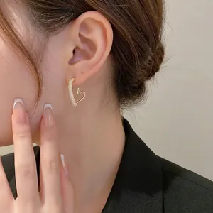 Elegant Gold Plated Heart Earrings With Zircon Inlay And 925 Sterling Silver Earring Post For Women Korean Style