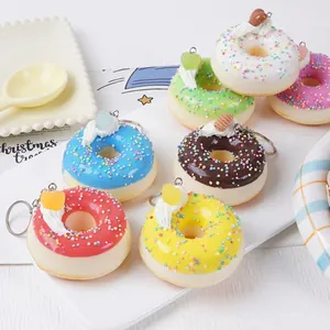 Porte-Clés Beignet De Simulation PU Souple Slow Rebound Jouet Squishy Anti-Stress Décoration De Pépites Colorées Pendentif De Sac