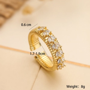 Detail shot showing 0.6cm width and 1.7-1.9cm inner diameter for gold zircon ring