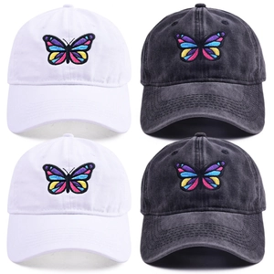 Washed vintage baseball cap with colorful butterfly embroidery in black and white