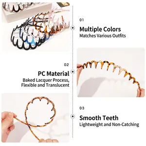 Flexible wave-shaped non-slip headband with teeth in multiple colors made of PC material