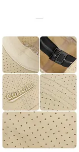 Detail of beige quick-dry baseball cap with 3D embroidery and adjustable strap buckle