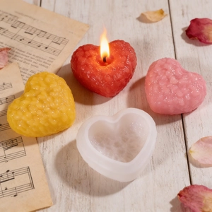 3D heart bubble candle silicone mold with honeycomb texture for DIY resin crafts
