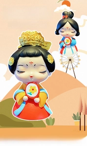 Detailed view of Tang Dynasty lady cartoon keychain with traditional Hanfu clothing design
