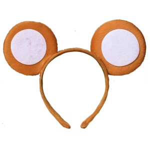 Detailed view of the orange plush animal ear headband with white circular accents