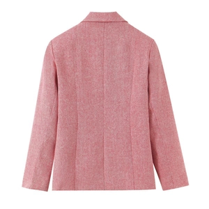 Back view of red herringbone wool blazer with a slim-fit double-breasted design