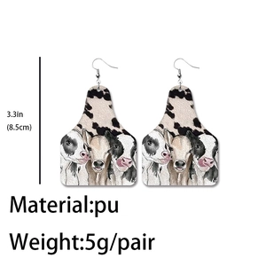 Western cow print teardrop PU leather earrings for women with vintage farm animal design