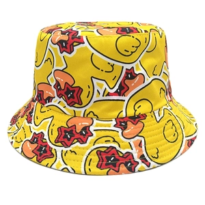 Chapeau Bob Réversible Imprimé Canard Polyester Protection Solaire Respirant Jaune Extérieur Streetwear Hommes Femmes Nouveauté