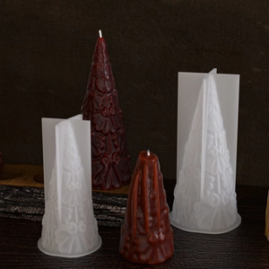 Cone-shaped silicone mold for 3D Christmas tree candles with floral relief patterns