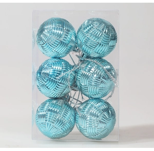 Set di 6 palline di Natale azzurre con trama intrecciata e cordini d'argento in scatola