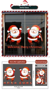 Detail view of Santa Claus window stickers with festive Merry Christmas greeting text