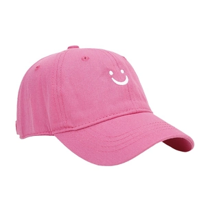 Pink cotton baseball cap for kids with cute white smiley face embroidery and soft top
