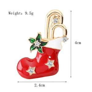 Christmas stocking brooch with red enamel and crystals, 4cm height and 9.5g weight