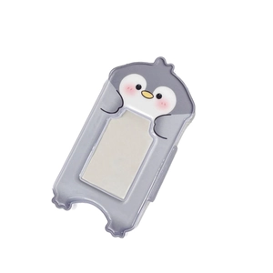 Cute gray penguin cartoon photo card holder with clear window and animal design