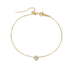 Adjustable gold chain bracelet with round rhinestone charm and sliding clasp closure