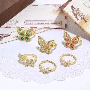 Hip Hop Exaggerated Copper Zirconia Butterfly Open Ring Vintage Colorful Adjustable Inlaid Zircon Fashion Finger Ring Jewelry