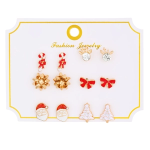 6-pair set of Christmas stud earrings featuring Santa, reindeer, and tree designs