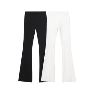 Set pantaloni a zampa a vita alta da donna in nero e bianco, tessuto elasticizzato
